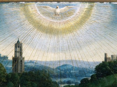 Detalje fra tilbedelsen af det mystiske lam, fra Gent-altertavlen af Hubert & Jan van (1390 1441) Eyck