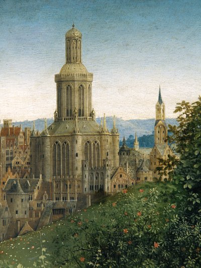 Detalje fra tilbedelsen af det mystiske lam, fra Gent-altertavlen af Hubert & Jan van (1390 1441) Eyck