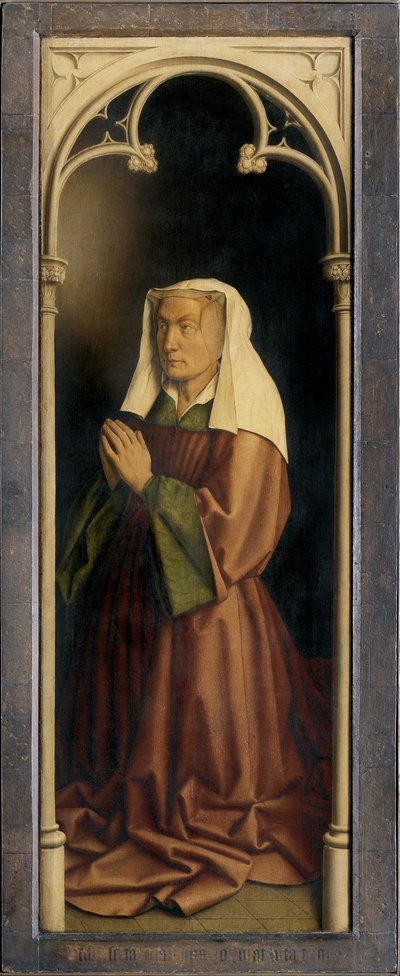Lysbette Borluut, detalje fra Gent-altertavlen, lukket (olie på panel) af Hubert & Jan van (1390 1441) Eyck