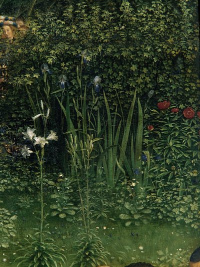 Tilbedelsen af det mystiske lam, fra Gent-altertavlen, detalje af den nederste halvdel af midterpanelet af Hubert & Jan van (1390-1441) Eyck