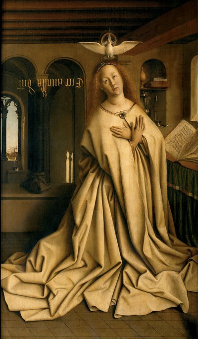 Virgin Annunciate, fra ydersiden af højre panel på Gent-altertavlen af Hubert & Jan van (1390 1441) Eyck