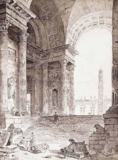 A Classical Roman Arcade, with Figures in the Foreground, 1759dani af Hubert Robert