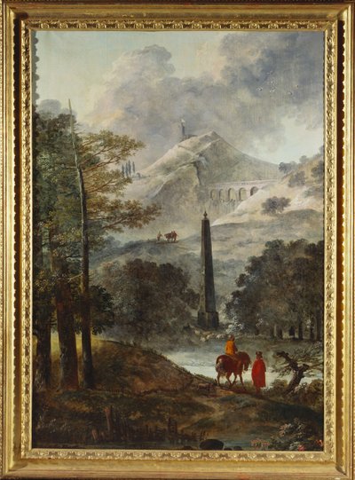 Et bjergrigt Landskab med en Obelisk af Hubert Robert