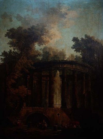 Capriccio af en fontæne i en cirkulær søjlegang af Hubert Robert