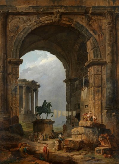 Caprice antik med statuen af ​​Marcus Aurelius. af Hubert Robert