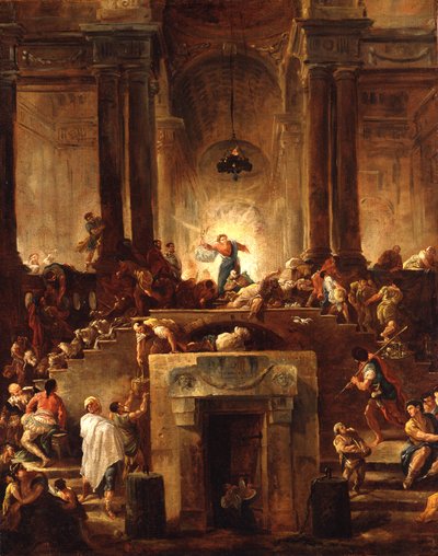 Kristus driver pengevekslere ud af templet af Hubert Robert