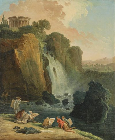 Tegnere i Tivoli (olie på lærred) af Hubert Robert