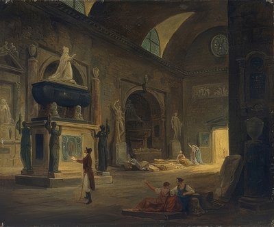 Et værelse i Museum of Monuments. Omkring 1800 af Hubert Robert