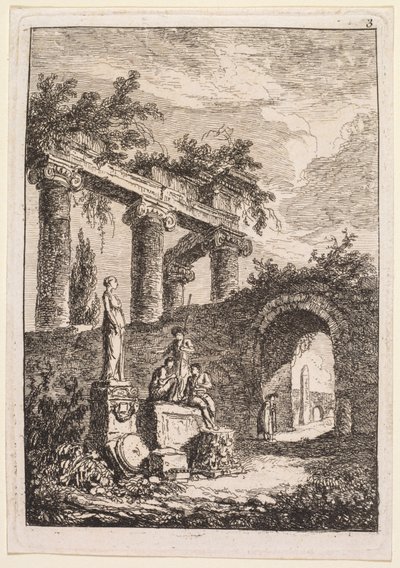 Aftener i Rom: Statuen foran ruiner, 1763-1764. af Hubert Robert