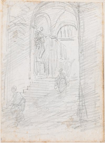 Figurer på en monumental indvendig trappe [recto] af Hubert Robert
