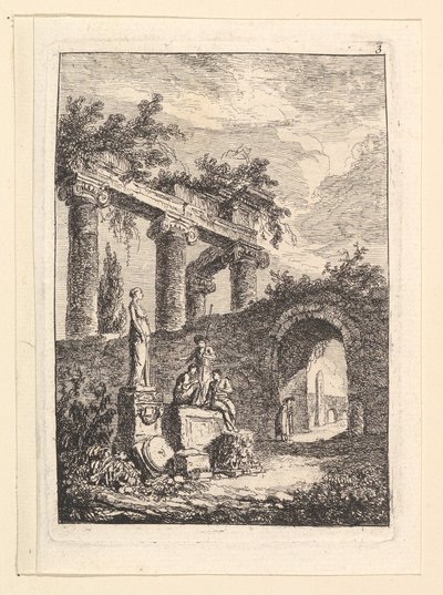 Statuen før ruinerne.n.d. af Hubert Robert