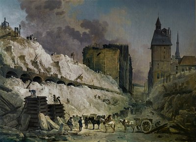 Nedrivningen af husene på Pont au Change, Paris (maleri på lærred) af Hubert Robert