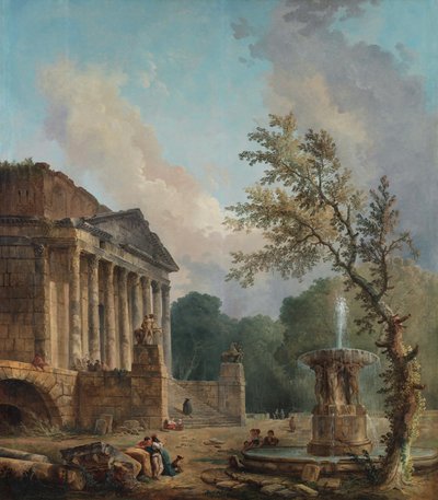 Landskab med ruinerne af et romersk tempel af Hubert Robert