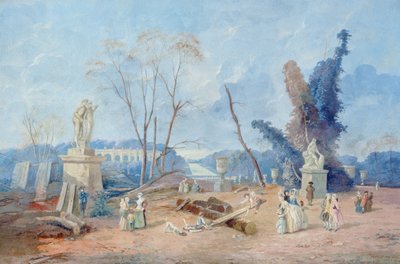Versailles grønne tæppe (gouache & wc på papir) af Hubert Robert