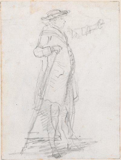 Mand med en spadserstok, set i profil [recto] af Hubert Robert