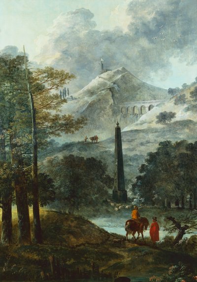 Bjerget landskab med en obelisk (olie på lærred) af Hubert Robert