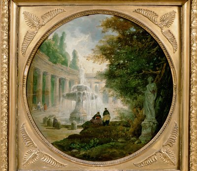 Park med springvand (olie på træ) af Hubert Robert