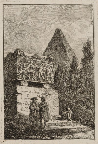 Tavle seks fra aftener i Rom, 1763-64 af Hubert Robert