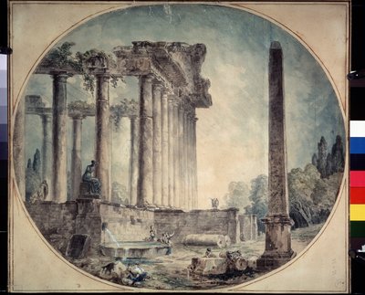 ""Ancient Ruins and Obelisk"" Akvarel af Hubert Robert (1733-1808) 1776 State A. Pushkin Museum of Fine Arts, Moskva, Rusland af Hubert Robert