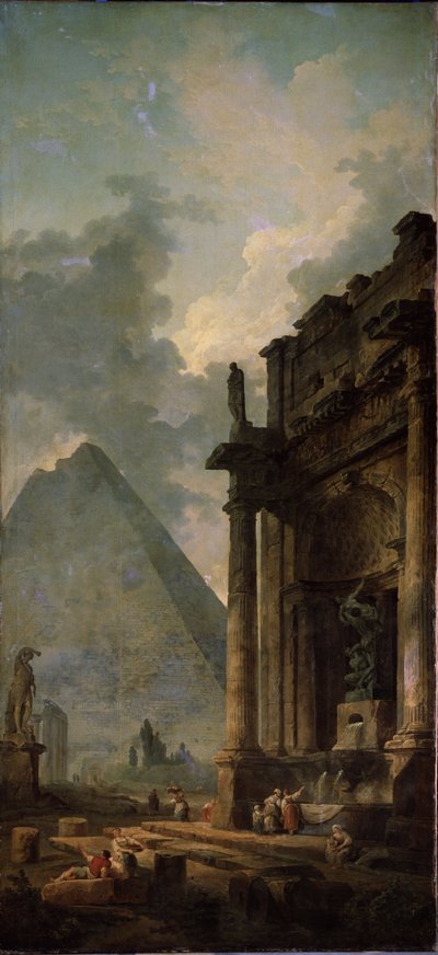 Ruiner med pyramide. Maleri af Hubert Robert (1733-1808), olie på lærred af Hubert Robert
