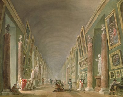 The Grand Gallery of Louvre mellem 1801 og 1805 (olie på lærred) af Hubert Robert