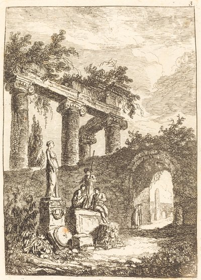 Statuen før ruinerne af Hubert Robert
