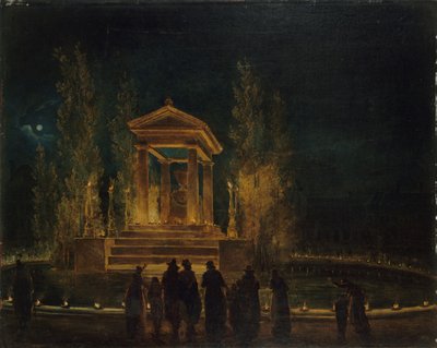 Jean-Jacques Rousseaus midlertidige mausoleum, ca 1794. af Hubert Robert