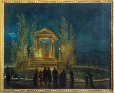 Jean Jacques Rousseaus (1712-1778) midlertidige mausolee i Tuileries-bassinet før oversættelsen af hans aske til Pantheon-maleriet af Hubert Robert (1733-1808) 1794 Søn. 0,65x0,8 m Paris, Musee Carnavalet af Hubert Robert