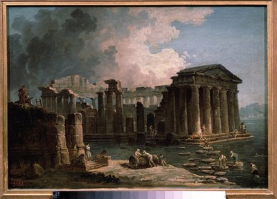 Et tempel omgivet af vand. Maleri af Hubert Robert (1733-1808), olie på lærred, ca. 1780, fransk kunst. State A. Pushkin Museum of Fine Arts, Moskva. af Hubert Robert