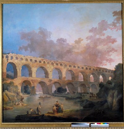 Udsigt over broen du Gard Maleri af Hubert Robert (1733-1808) 1700-tallet søn. 2,42x2,42 m - Udsigt over Pont du Gard (Frankrig). Maleri af Hubert Robert (1733-1808) af Hubert Robert