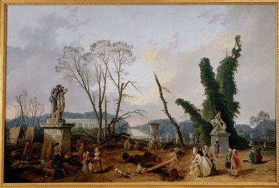 Udsigt over Tapis Vert ved Versailles i (maleri på lærred) af Hubert Robert