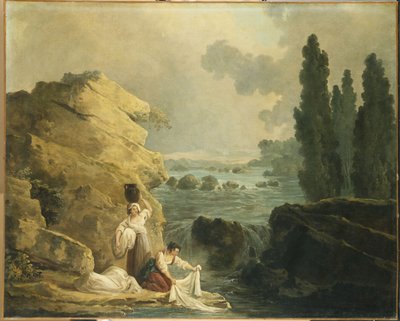 Vaskekvinder ved en kaskade af Hubert Robert