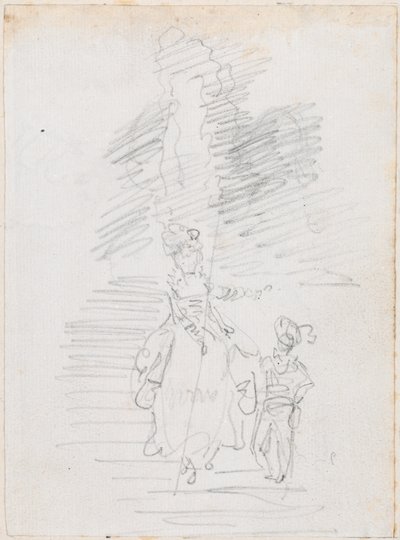 Kvinde og mindre mandlig figur på Grand Stairway [recto] af Hubert Robert