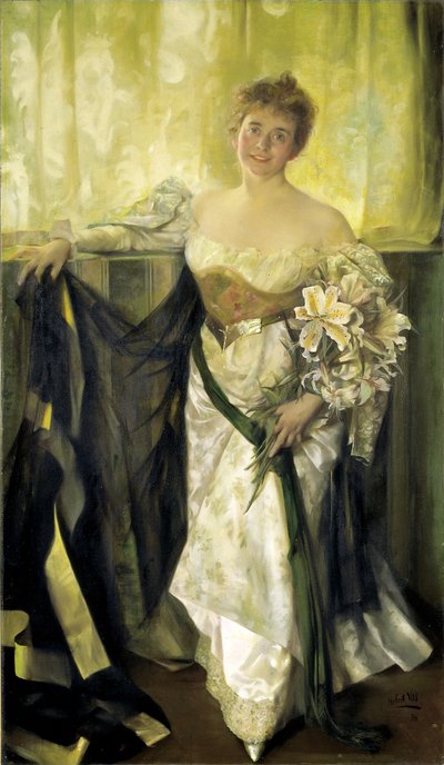 Alice Barney i hvid satin af Hubert Vos