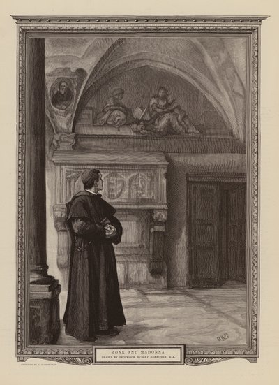 Munk og Madonna (kobberstik) af Hubert von (after) Herkomer