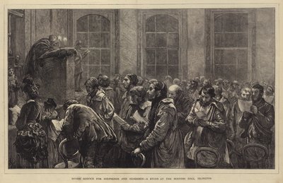 Gudstjeneste for hyrder og hyrder, et studie i Berners Hall, Islington af Hubert von Herkomer
