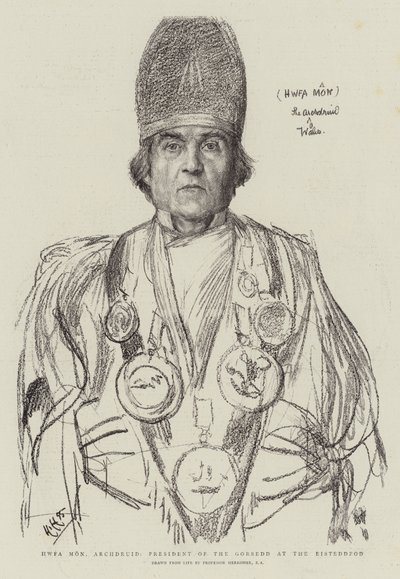 Hwfa Mon, ærkeprædikant, formand for Gorsedd på Eisteddfod af Hubert von Herkomer