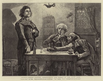 Treoghalvfems, Danton, Robespierre og Marat i vinbutikken af Hubert von Herkomer