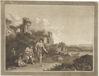 Landskab med nymfer af Hubertus van Hove
