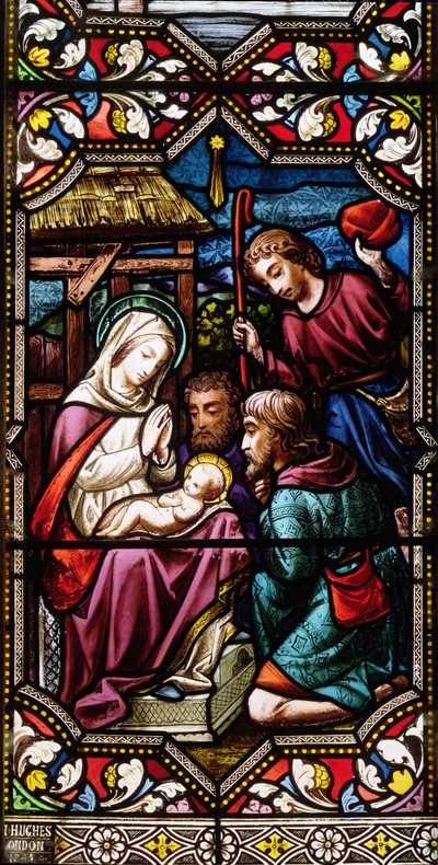 Hyrdernes tilbedelse, 1865 (farvet glas) af Hugh Hughes