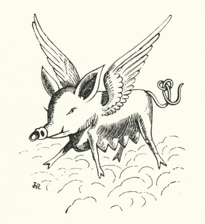 Flyvende gris (litho) af Hugh Rowley