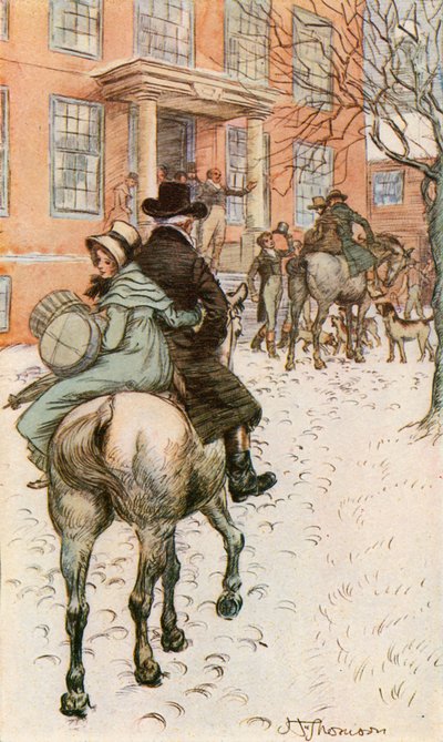 Ankomst til det røde hus (farve litho) af Hugh Thomson