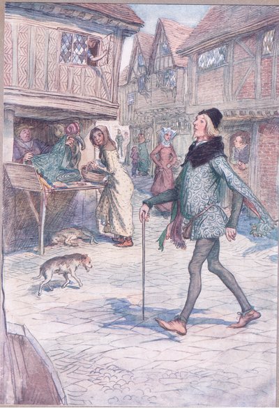 Holder han ikke som det var hovedet op? Og struct in his gate?, illustration fra The Merry Wives of Windsor, 1910 af Hugh Thomson