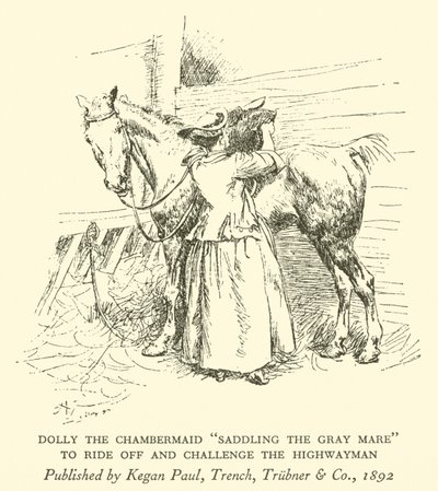 Dolly the Chambermaid "Saddling the Grey Mare", for at ride afsted og udfordre landevejsmanden (gravering) af Hugh Thomson