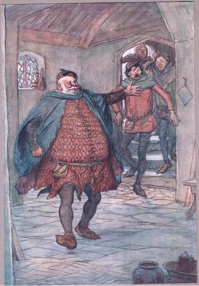 Falstaff, pistol, Nym og Bardolph, illustration fra De muntre koner af Windsor , 1910 af Hugh Thomson