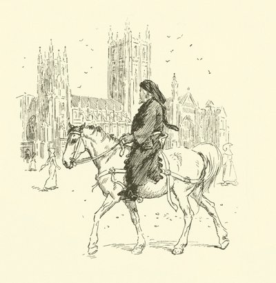 Geoffrey Chaucer til hest (litho) af Hugh Thomson