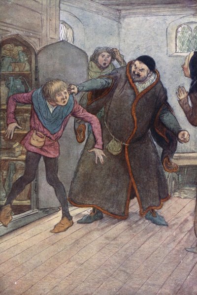 Illustration til The Merry Wives of Windsor (farve litho) af Hugh Thomson