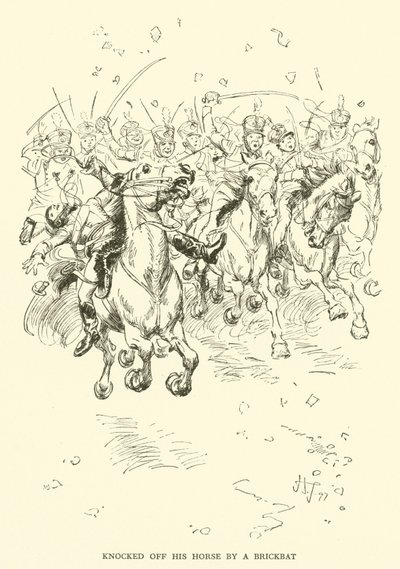Slået af sin hest af en Brickbat (gravering) af Hugh Thomson