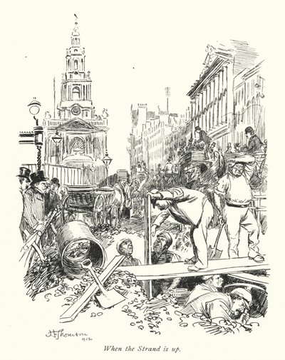 London: When the Strand is up (farvelitografi) af Hugh Thomson