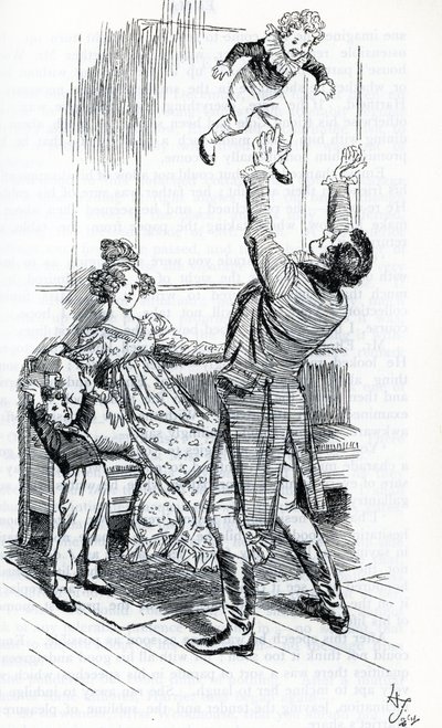 "Mr. Knightley leger med sine børn" af Hugh Thomson